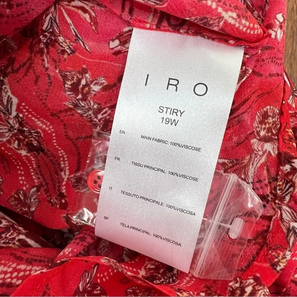 Iro Printed Button Down Shirt Top Red Size 36 US 4 B17 - Picture 8 of 11
